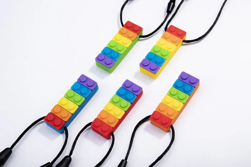 Breakaway Rainbow Chakra Lego Chew Necklaces, Food Grade Silicone