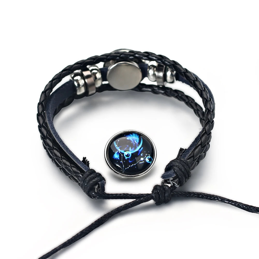 Adjustable Luminious Zodiac 
Leather Bracelets