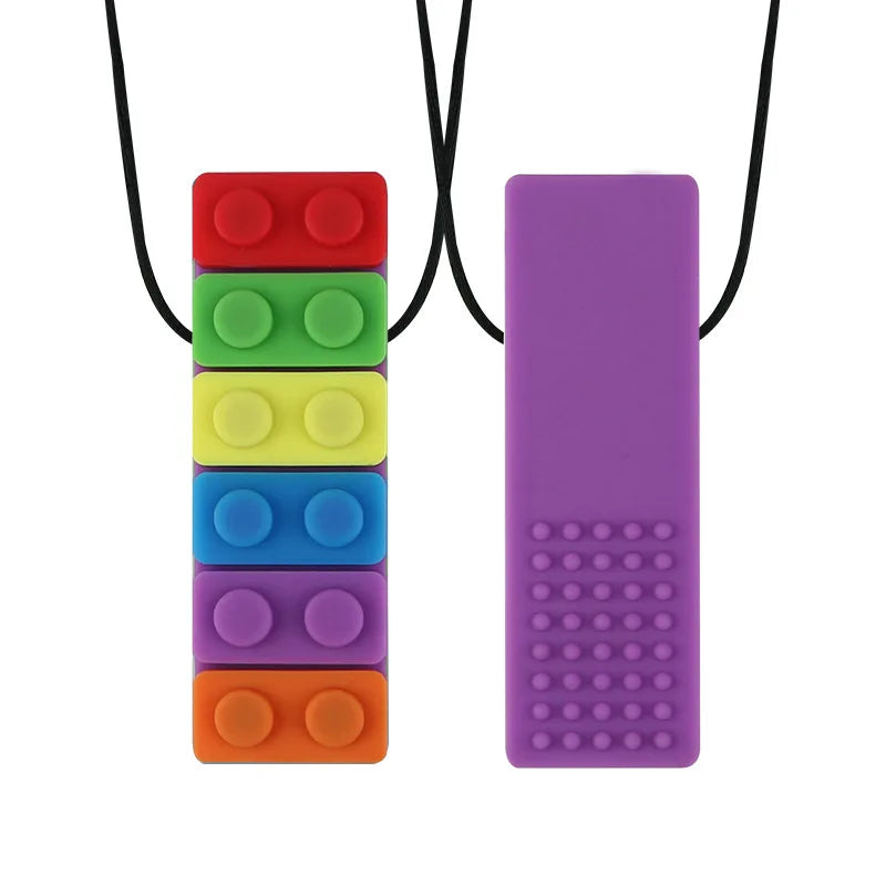 Breakaway Rainbow Chakra Lego Chew Necklaces, Food Grade Silicone