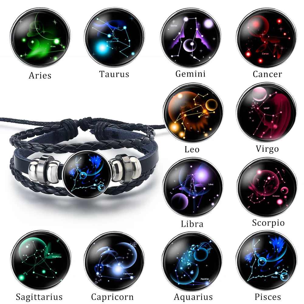 Adjustable Luminious Zodiac 
Leather Bracelets