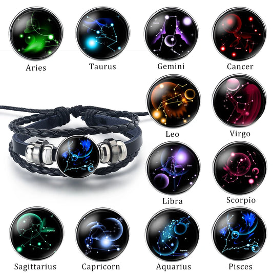 Adjustable Luminious Zodiac 
Leather Bracelets