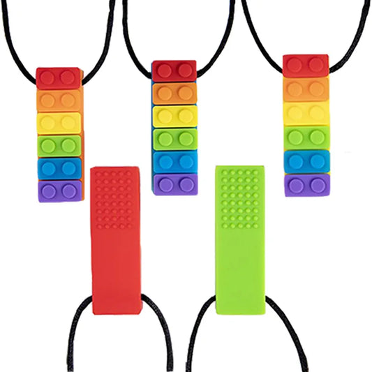 Breakaway Rainbow Chakra Lego Chew Necklaces, Food Grade Silicone