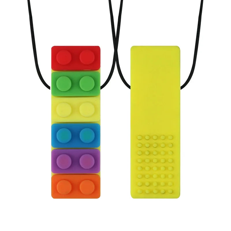 Breakaway Rainbow Chakra Lego Chew Necklaces, Food Grade Silicone