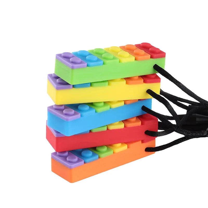 Breakaway Rainbow Chakra Lego Chew Necklaces, Food Grade Silicone