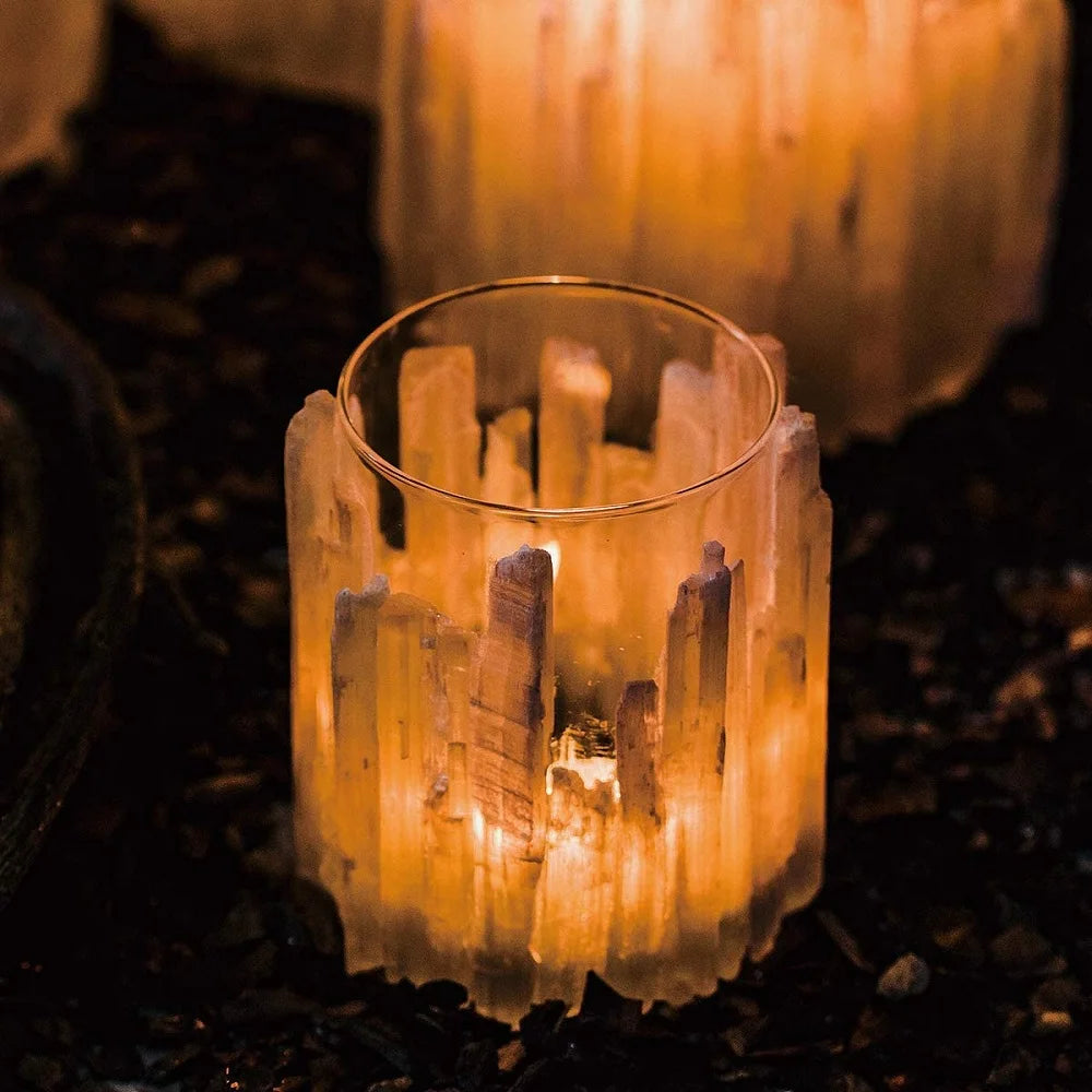 Natural Quartz Crystal Selenite Lamp Selenite Candle Holder Used for Home Decoration Living Room and Bathroom Decoration