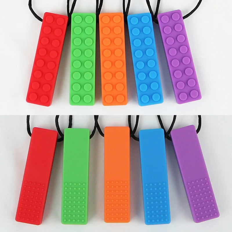 Breakaway Rainbow Chakra Lego Chew Necklaces, Food Grade Silicone