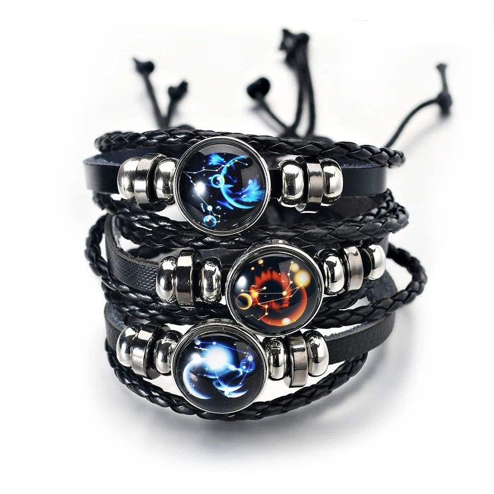 Adjustable Luminious Zodiac 
Leather Bracelets