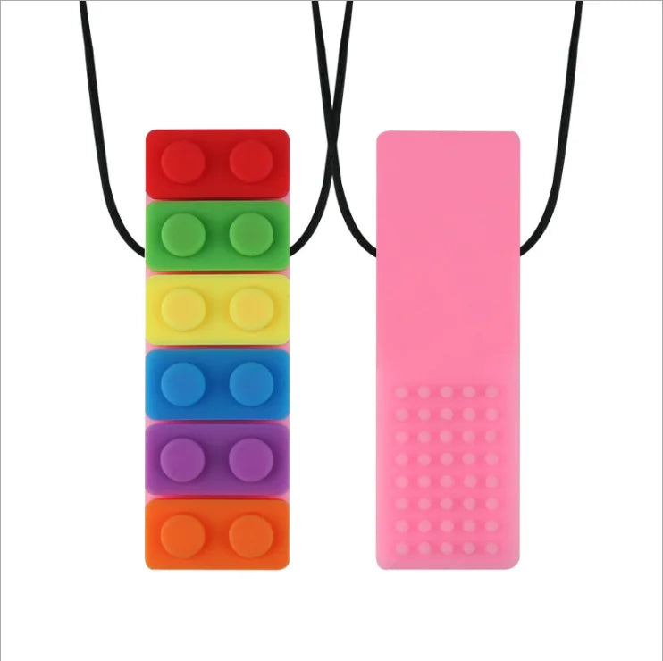 Breakaway Rainbow Chakra Lego Chew Necklaces, Food Grade Silicone