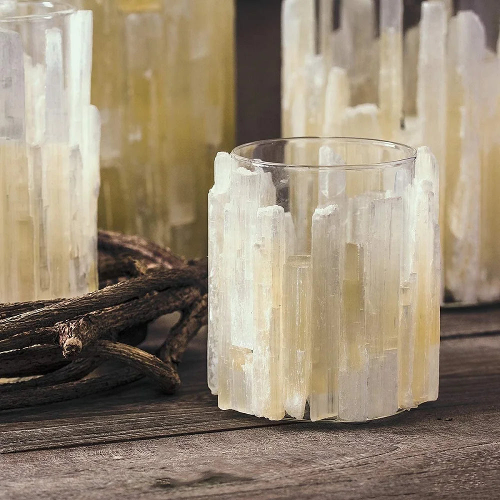 Natural Quartz Crystal Selenite Lamp Selenite Candle Holder Used for Home Decoration Living Room and Bathroom Decoration