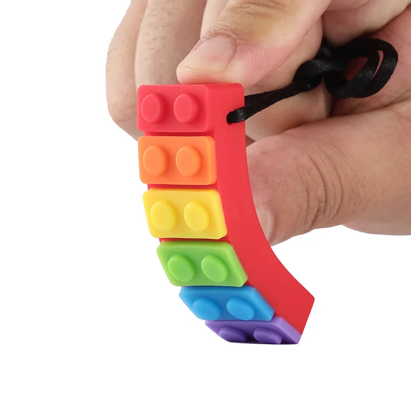 Breakaway Rainbow Chakra Lego Chew Necklaces, Food Grade Silicone