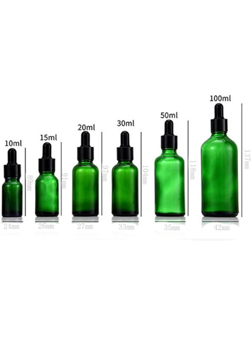 Green Glass Tincture Bottles, Leakproof, 10ml-100ml