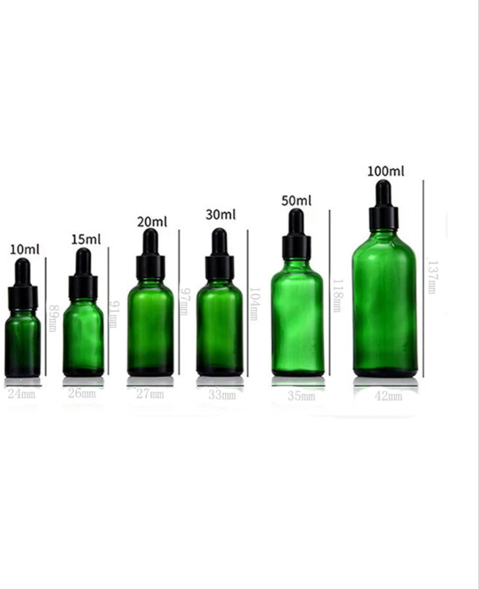 Green Glass Tincture Bottles, Leakproof, 10ml-100ml