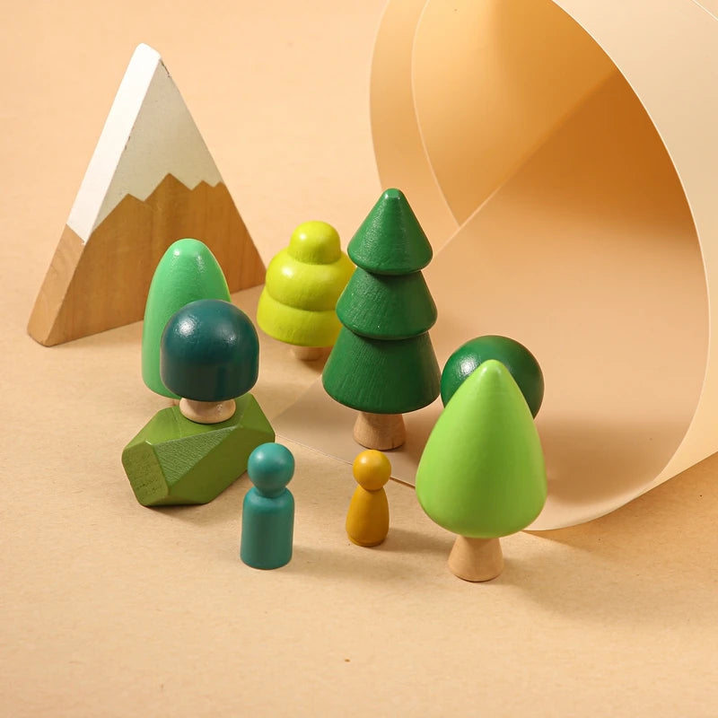 Montessori Wooden Blocks Little Trees Playset