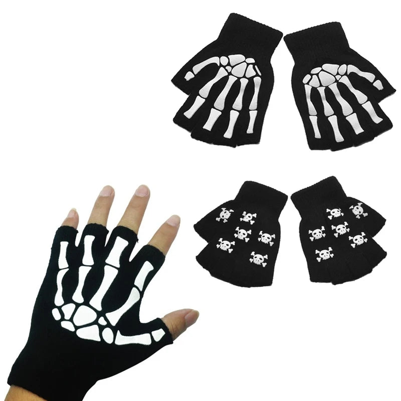 Glow in The Dark Skeleton Fingerless Gloves