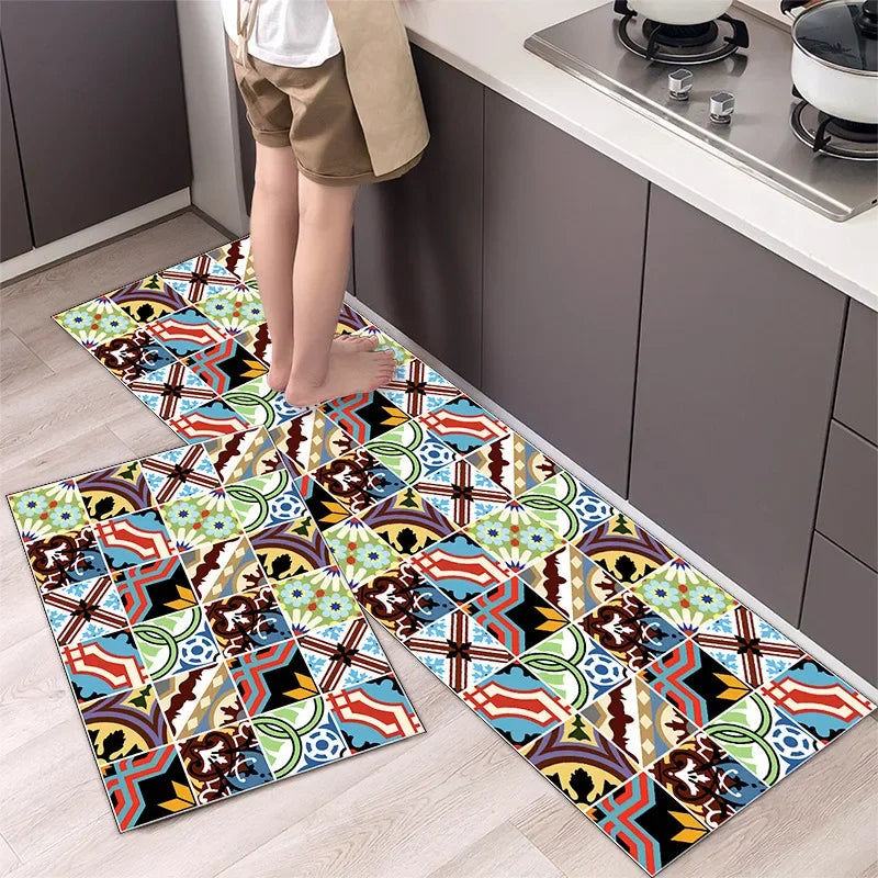 Beautiful Boho Happy Patterned Washable Anti Fatigue Kitchen Rugs