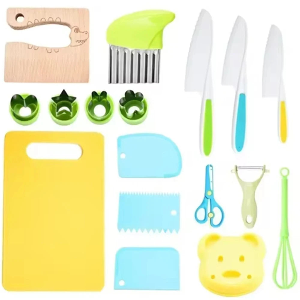 Montessori Kids Real Cooking Kitchen Tools Gift Set for ages 2 and up, Deluxe 17 piece Set