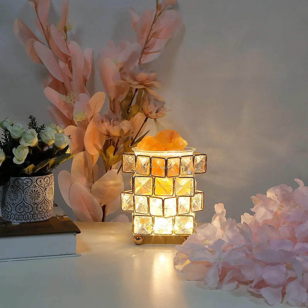 Natural Himalayan Crystal Salt Table Lamp, Rose Gold