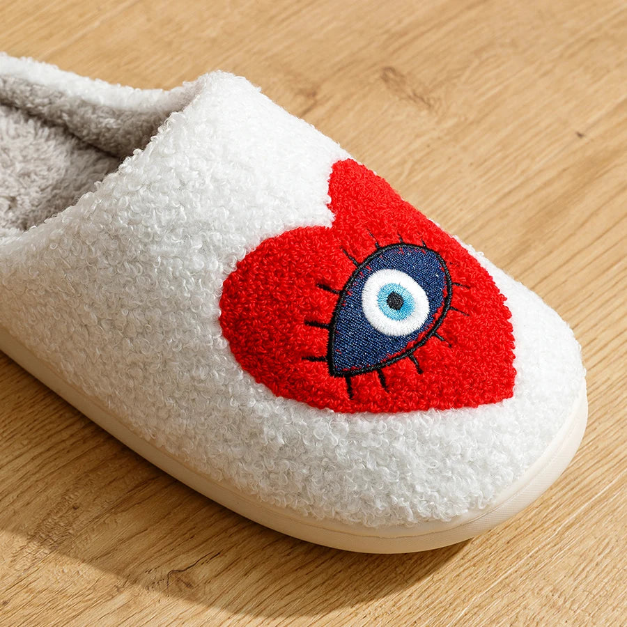 Plush Turkish Evil Eye Heart Slippers (sizing is ladies European)