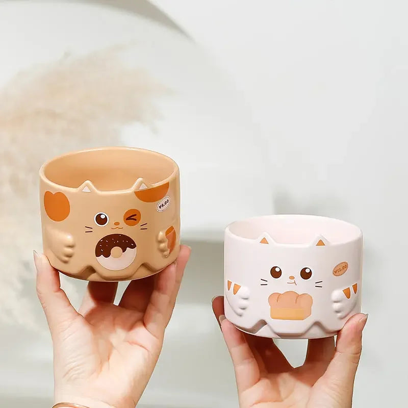 Stacking Cat Mugs with Handles, Set of 4 Ceramic Mugs, Each Mug holds 10oz