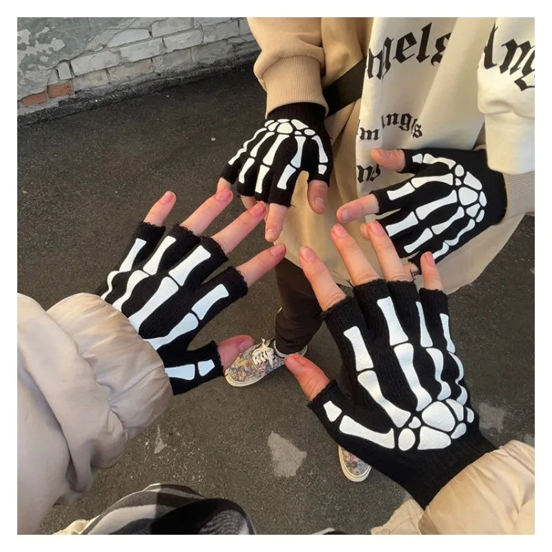 Glow in The Dark Skeleton Fingerless Gloves