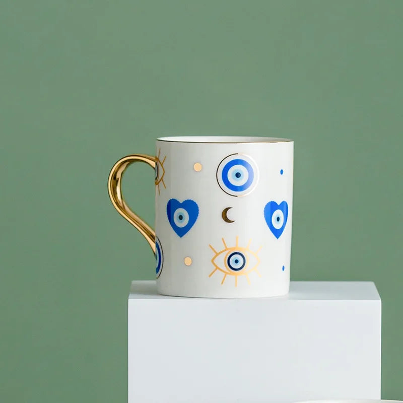 Turkish Hamsa Ceramic Mug with Gold Accents, 11oz