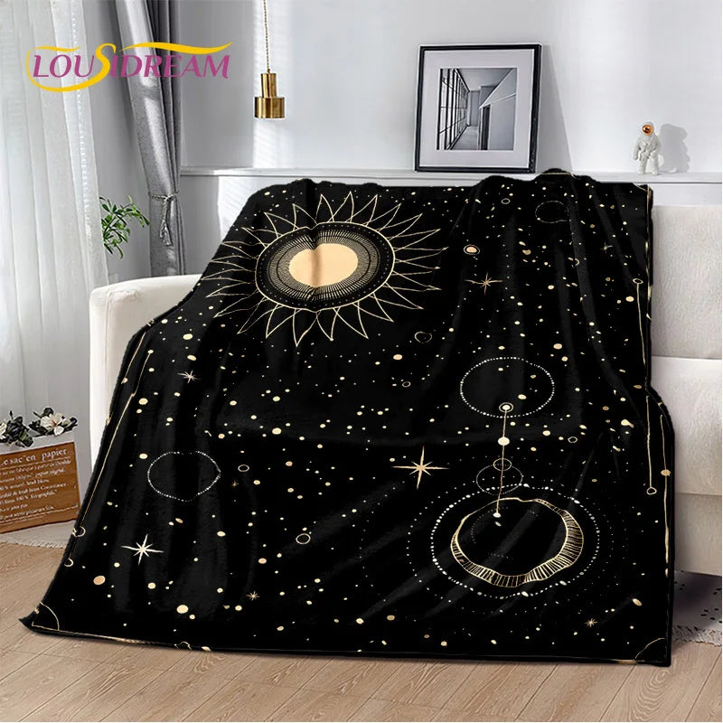 Black Cosmos Plush Blanket/Bedspread, Choose Your Size