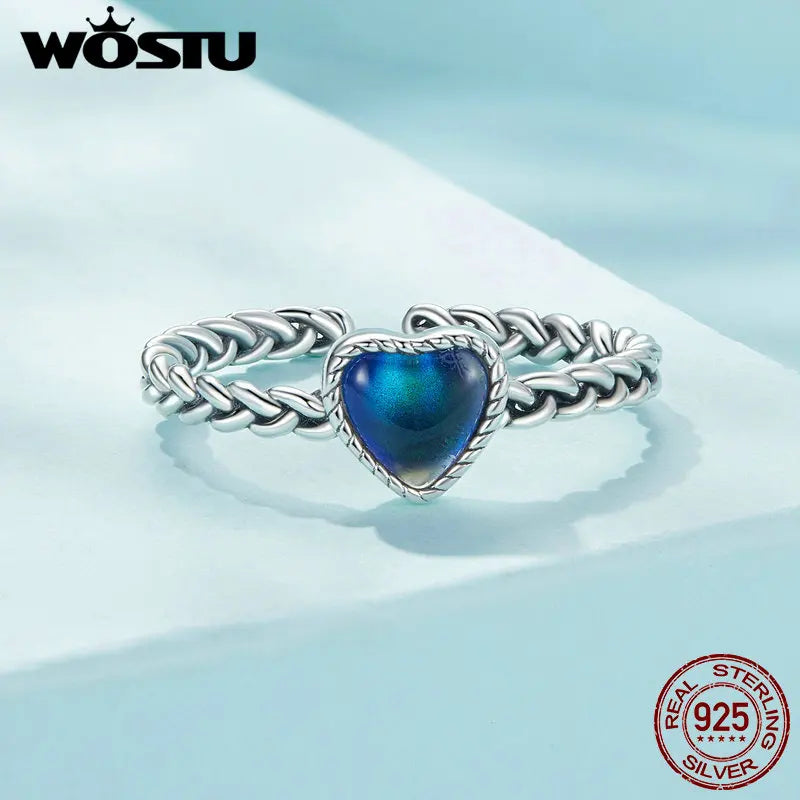 925 Sterling Silver Simple Twist Heart-Shaped Mood Ring