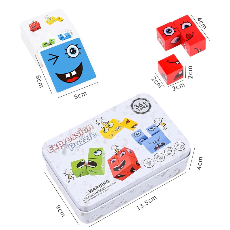 Montessori Learning Facial Expressions Wooden Blocks Playset