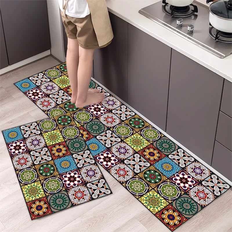 Beautiful Boho Happy Patterned Washable Anti Fatigue Kitchen Rugs