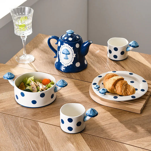 Hand Painted Blue Mushroom Cottage Tea Collection