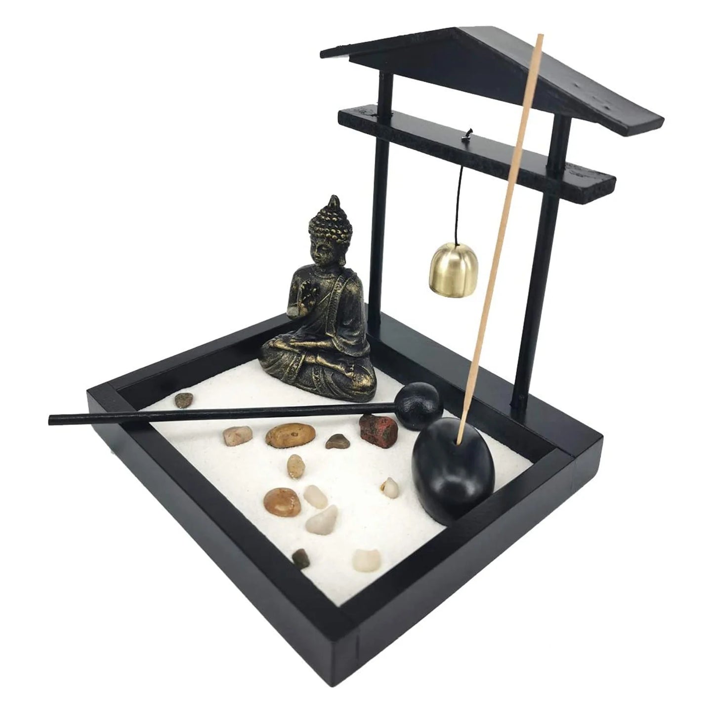 Meditating Buddha Tabletop Zen Garden with Bell