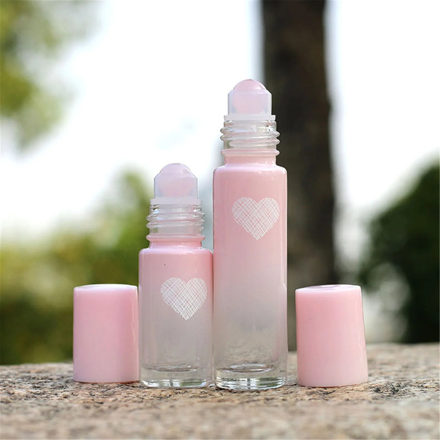 Single Empty Frosted Glass Heart Roll-On Vials with Jade Roller, 5ml or 10ml