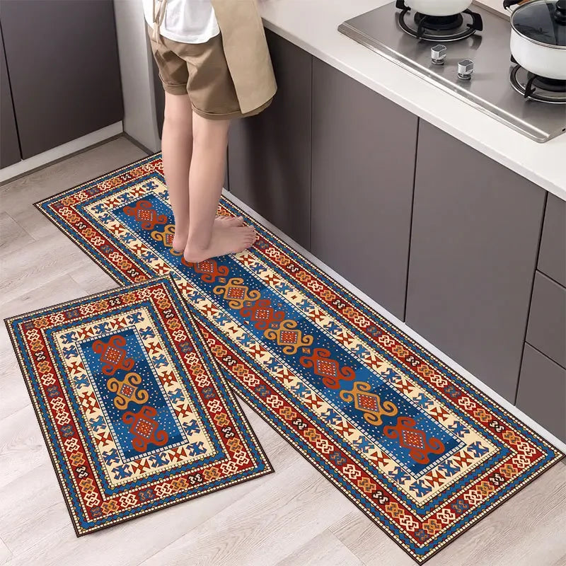 Beautiful Boho Blues Patterned Washable Anti Fatigue Kitchen Rugs