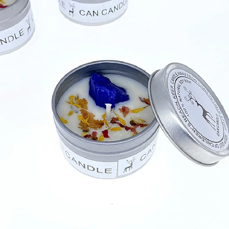 Clean-Burning Soy Treasure Candles with Crystals, Herbs, & Flowers