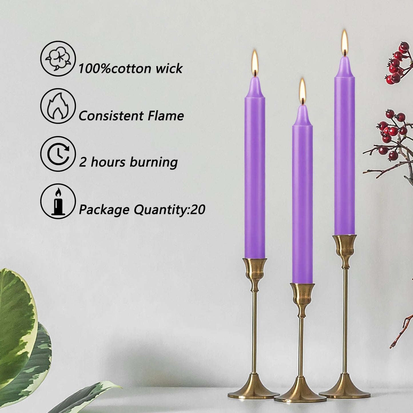 Purple 4" Chime Candles, Box of 20