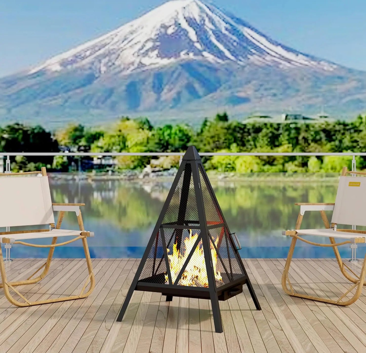 Pyramid Shaped Heavy-Duty Steel Mesh Outdoor Fire Pit - High-Temperature Powder-Coated Finish (3ft tall!)