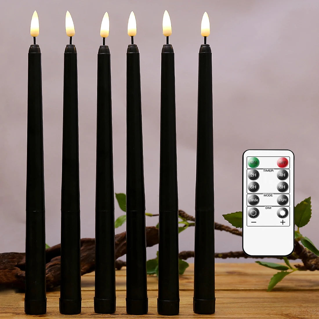 Flameless Black LED Taper Candles with Remote, Set of 6 or 12