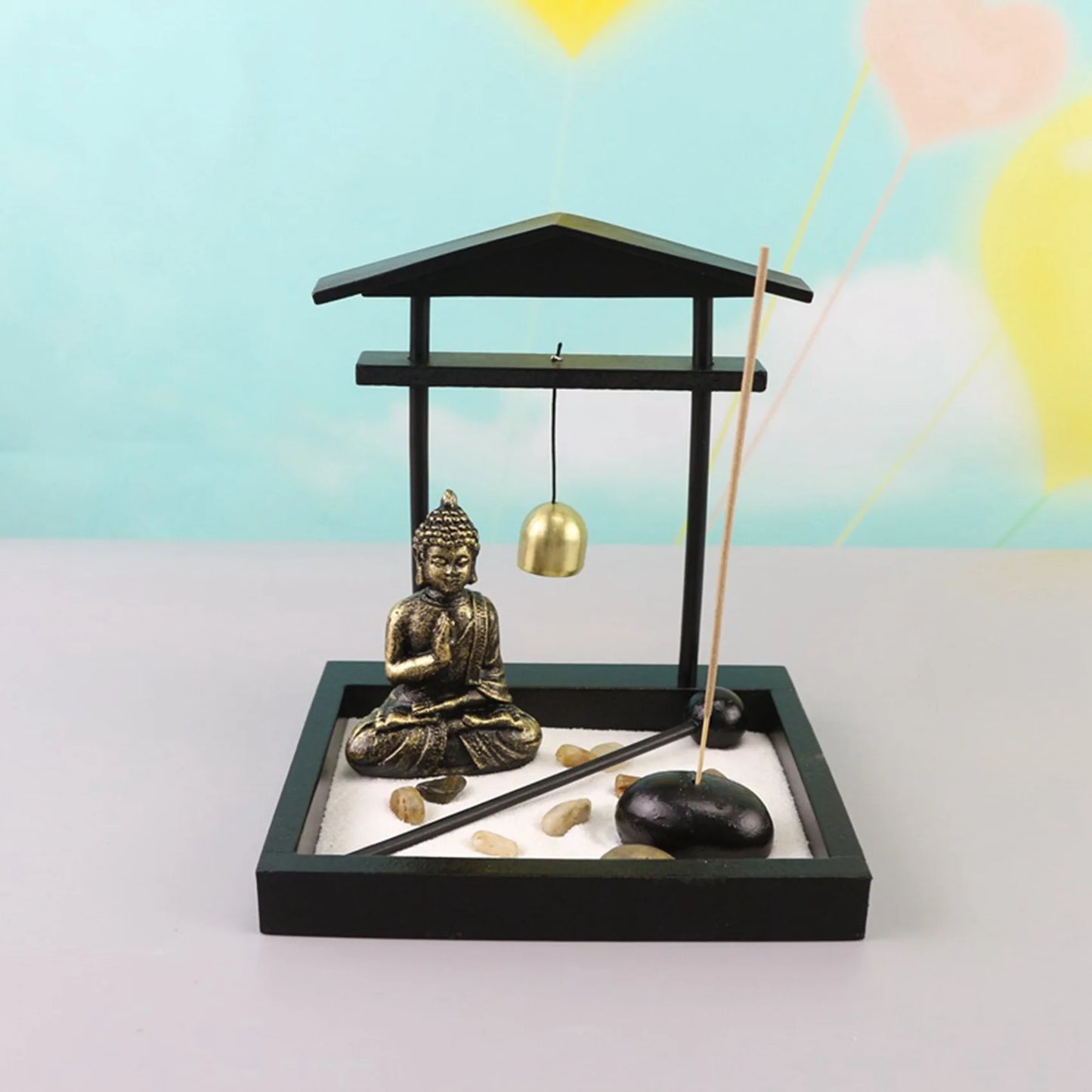 Meditating Buddha Tabletop Zen Garden with Bell