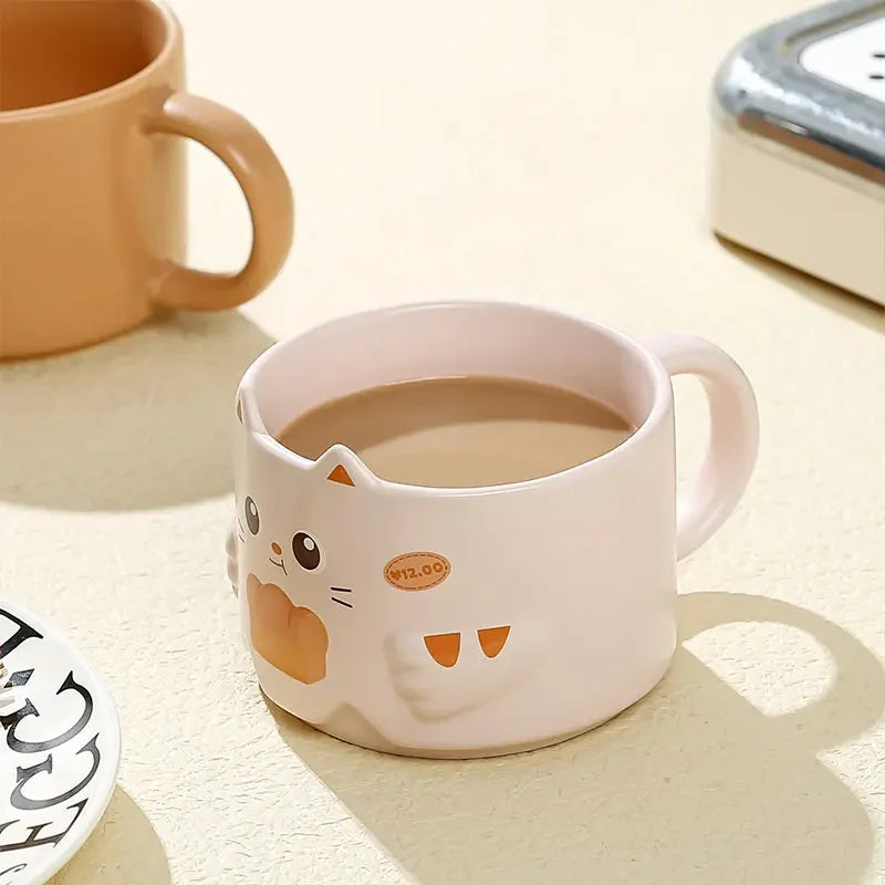 Stacking Cat Mugs with Handles, Set of 4 Ceramic Mugs, Each Mug holds 10oz