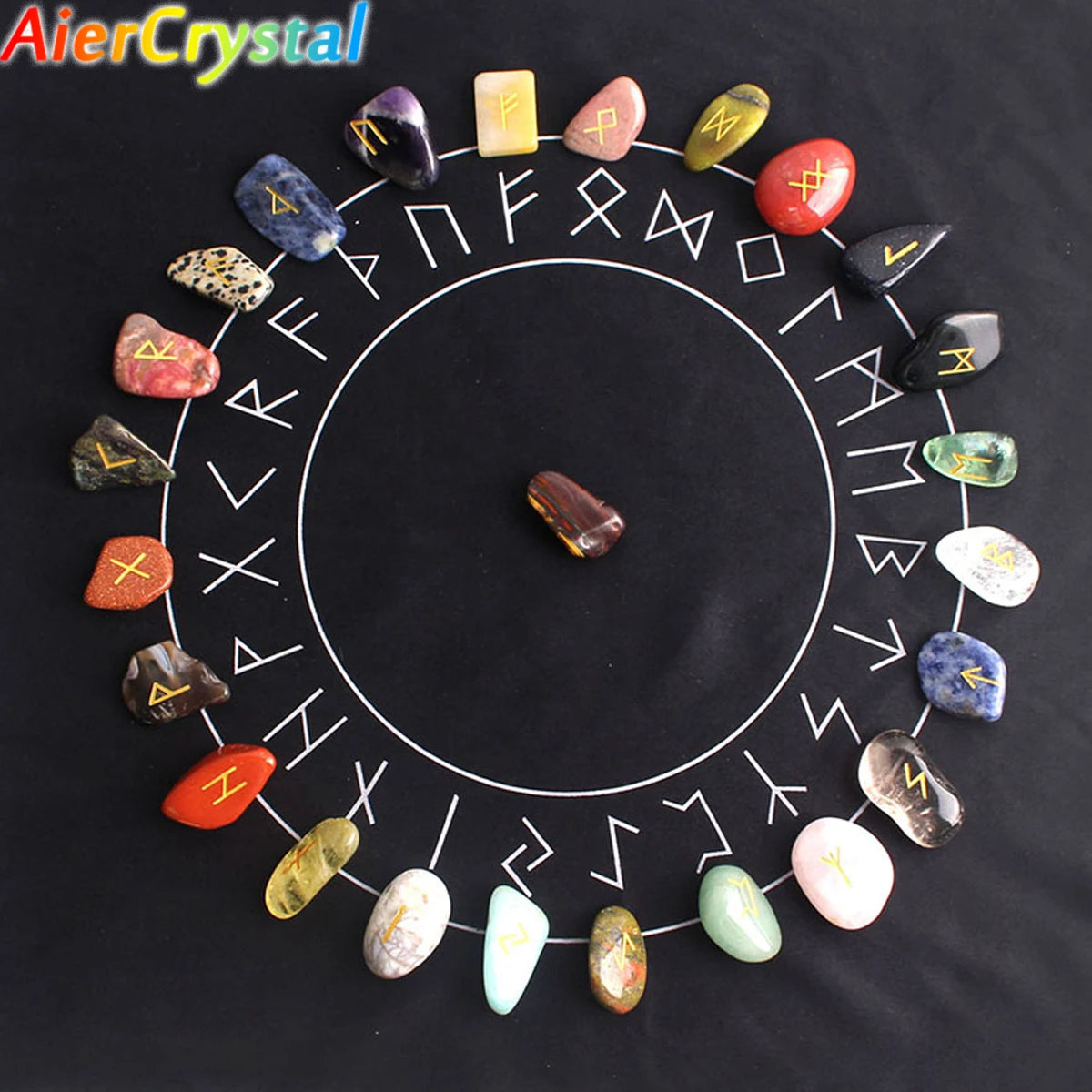 Natural Tumbled Gemstone Rune Stones Sets