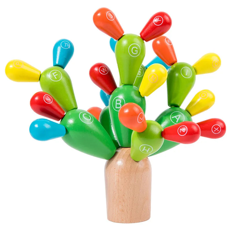 Wooden Balance Cactus, Colorful Alphabet