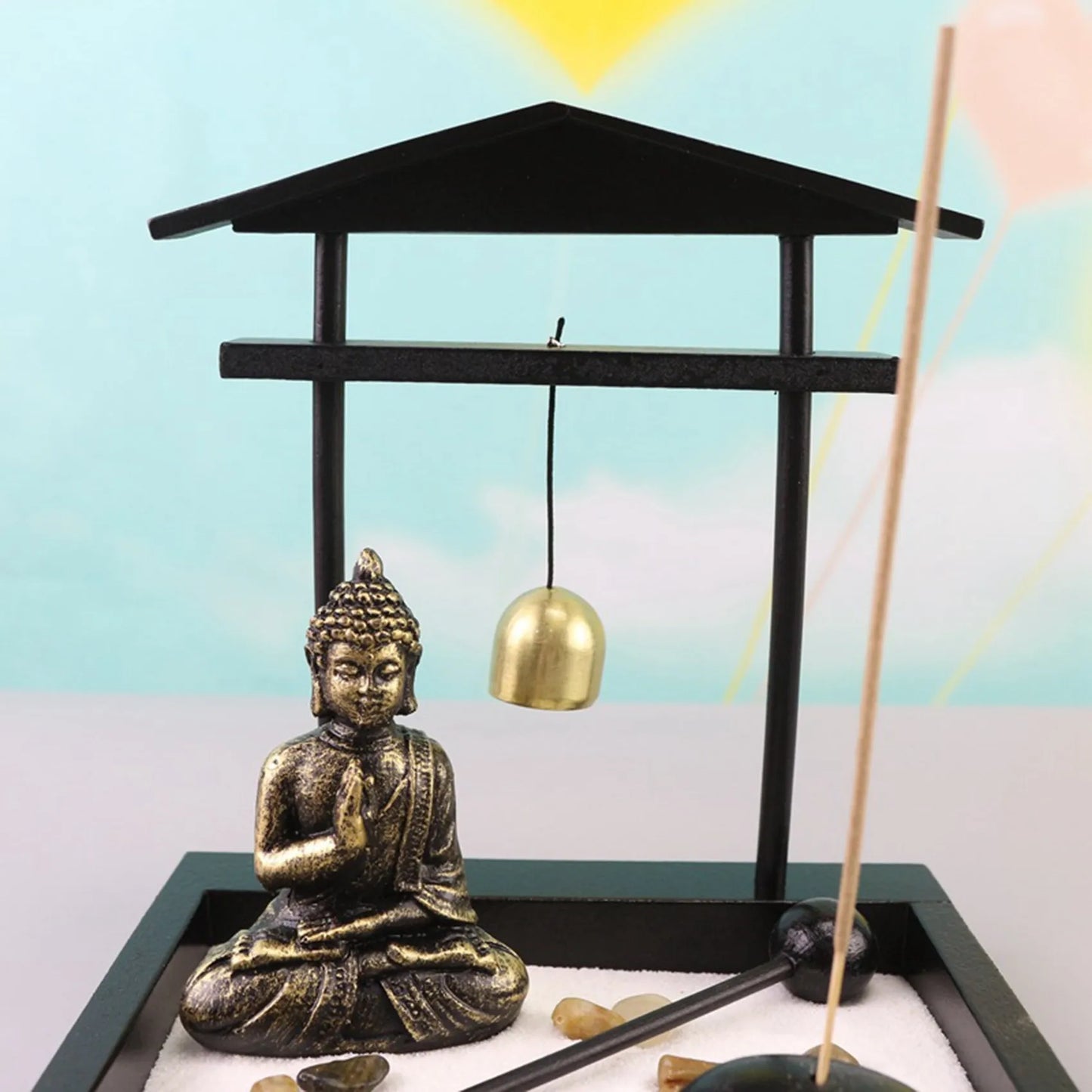 Meditating Buddha Tabletop Zen Garden with Bell