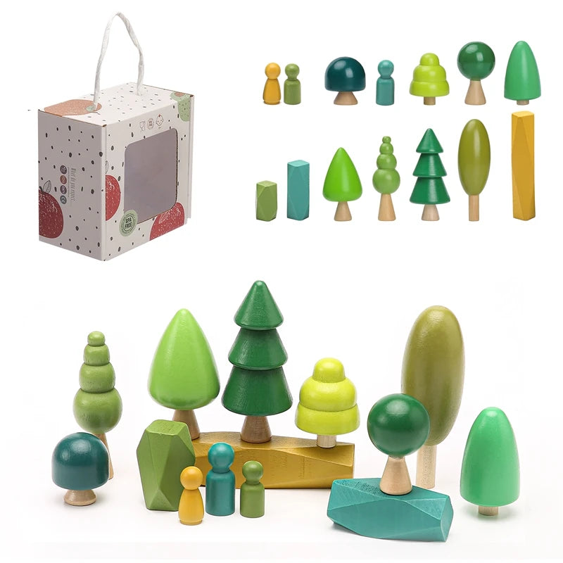 Montessori Wooden Blocks Little Trees Playset