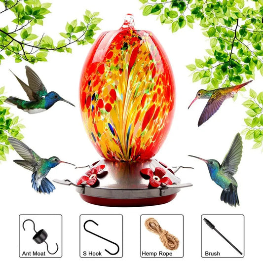 Colorful Hummingbird Food Feeder Hand Blown Glass Feeder Drinker Water Feeding Bowl for Garden Yard Decoration