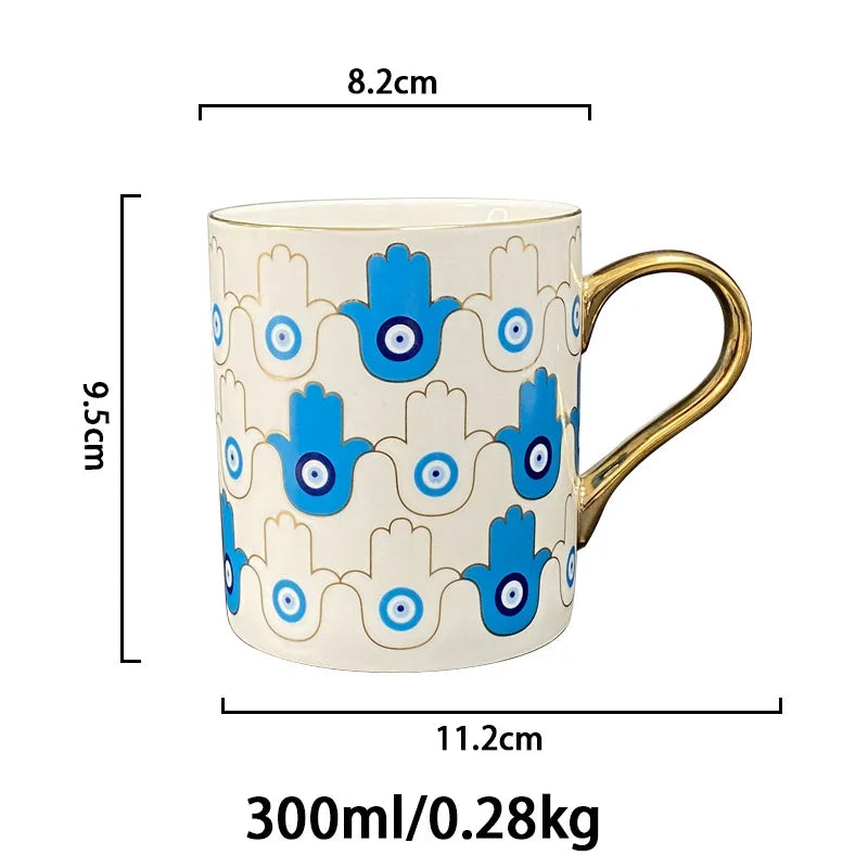 Turkish Hamsa Ceramic Mug with Gold Accents, 11oz