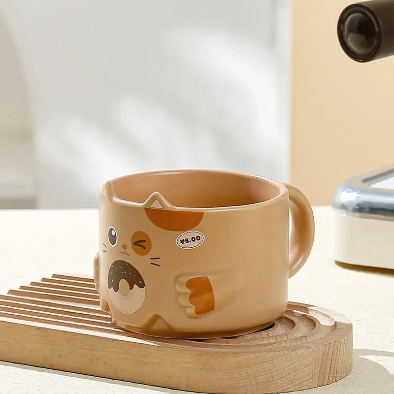 Stacking Cat Mugs with Handles, Set of 4 Ceramic Mugs, Each Mug holds 10oz