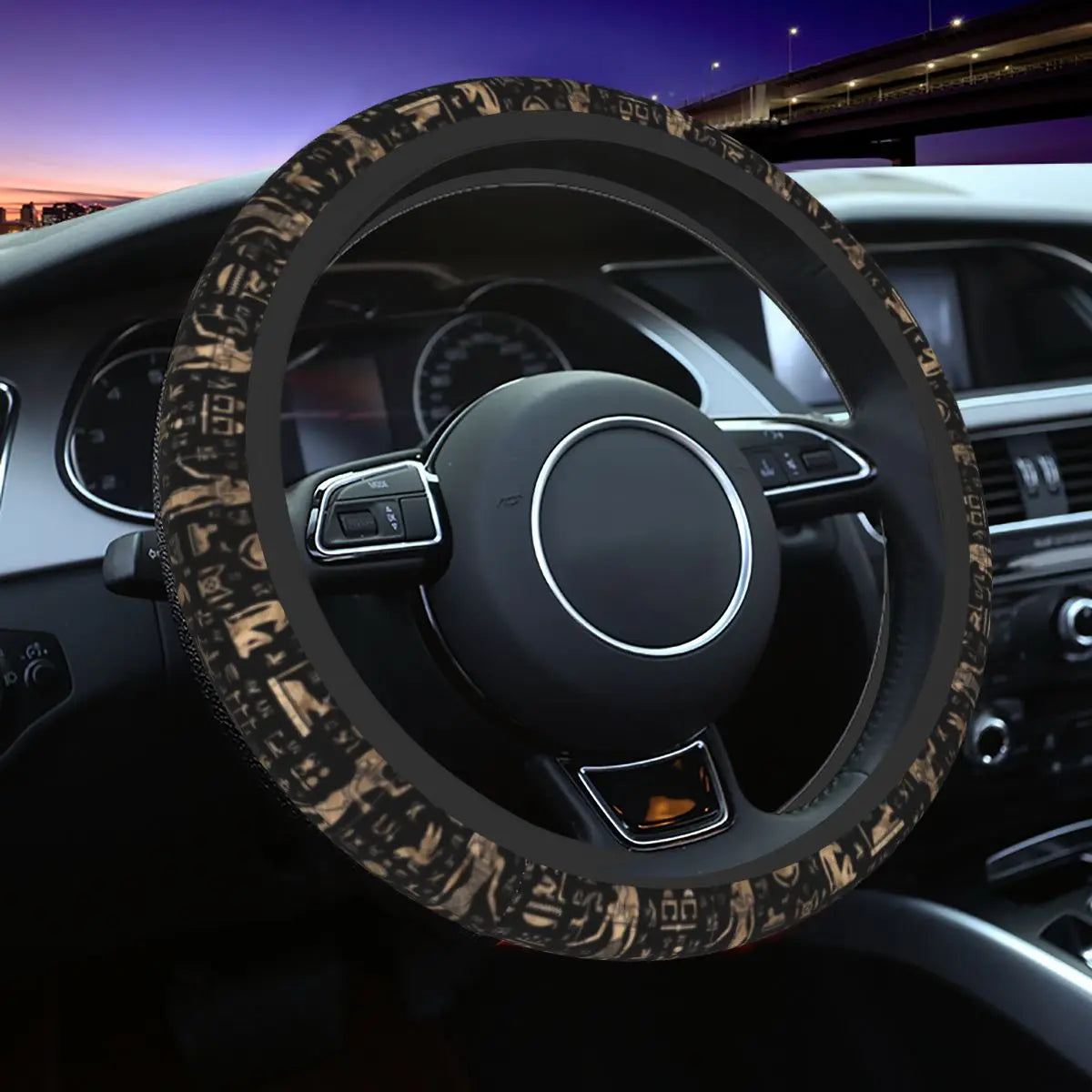 Ancient Egyptian Gods And Hieroglyphs Steering Wheel Cover