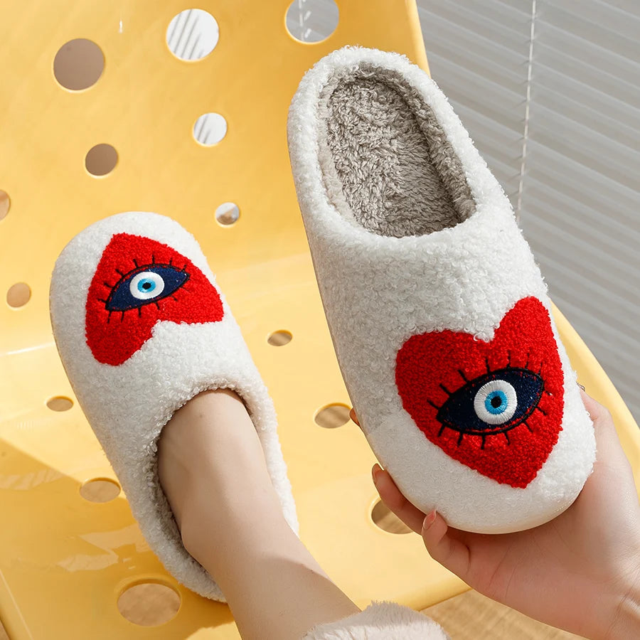 Plush Turkish Evil Eye Heart Slippers (sizing is ladies European)