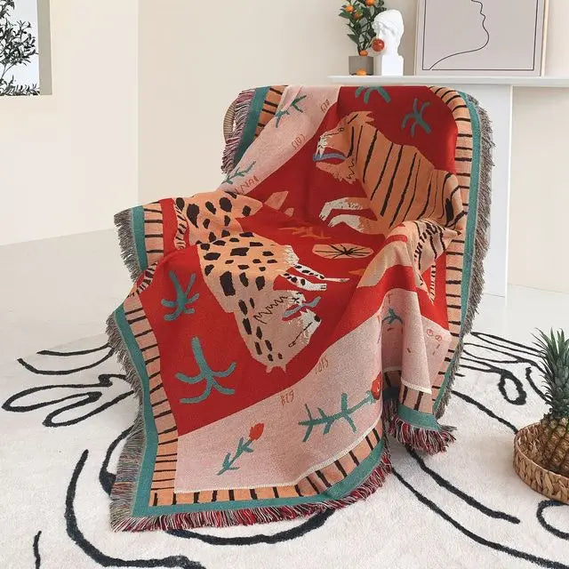 Sun and Moon Wheel Woven Sofa Blanket