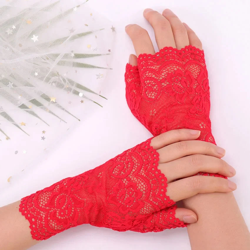 1 Pair Fingerless Lace Gloves